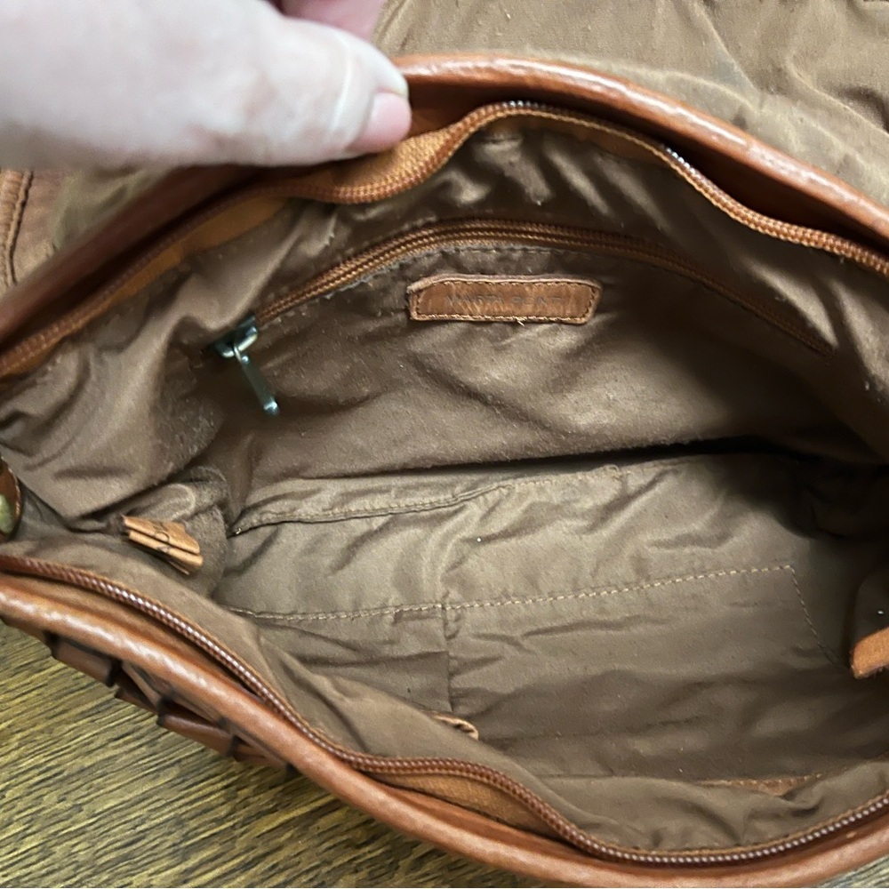 Woven Leather Shoulder Bag in Rich Brown - Picture 7 of 9